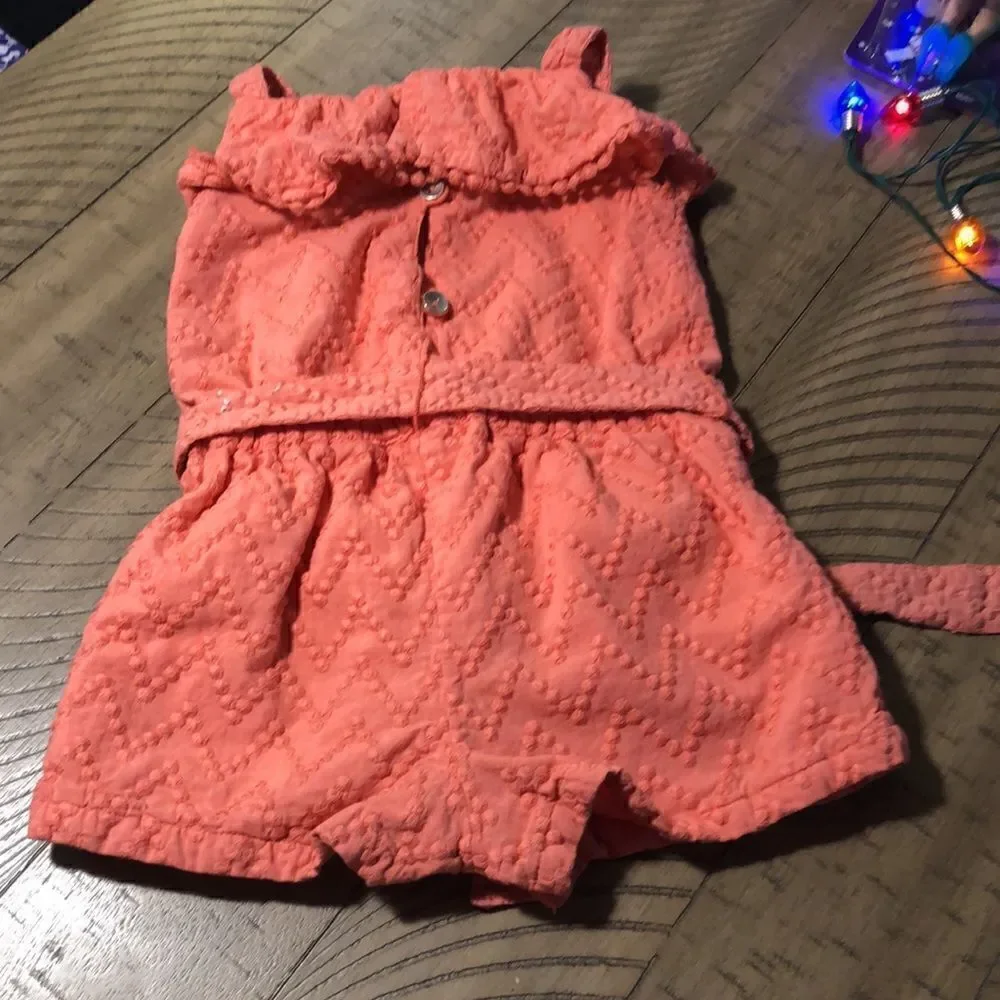Cynthia Rowley Chevron Polka Dot Belted  Romper in Coral. 💯 % Cotton
